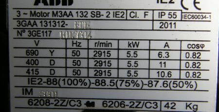Nameplate Motor ABB